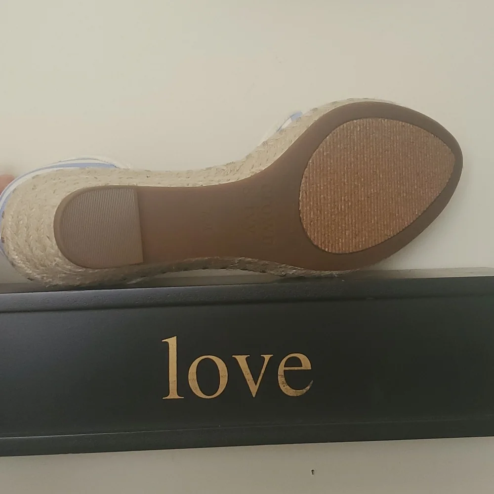 Crown & Ivy Nautical Blue White Stripe Espadrille Wedge - Picture 7 of 11